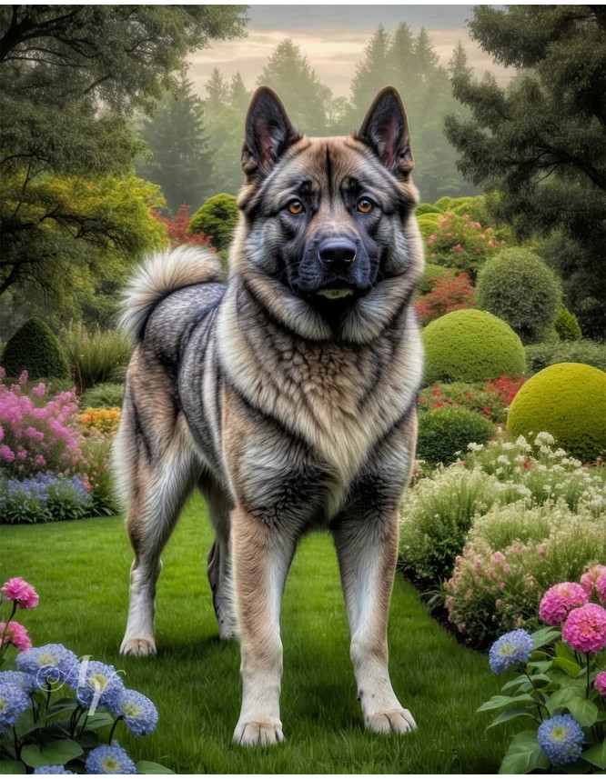 Norwegian Elkhound Dog Portrait Paintings