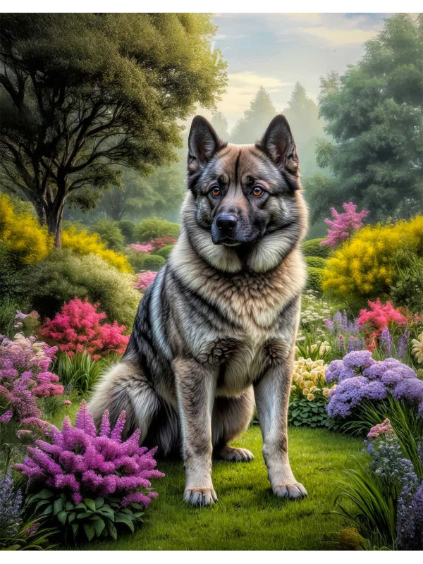 Norwegian Elkhound Dog Portrait Paintings