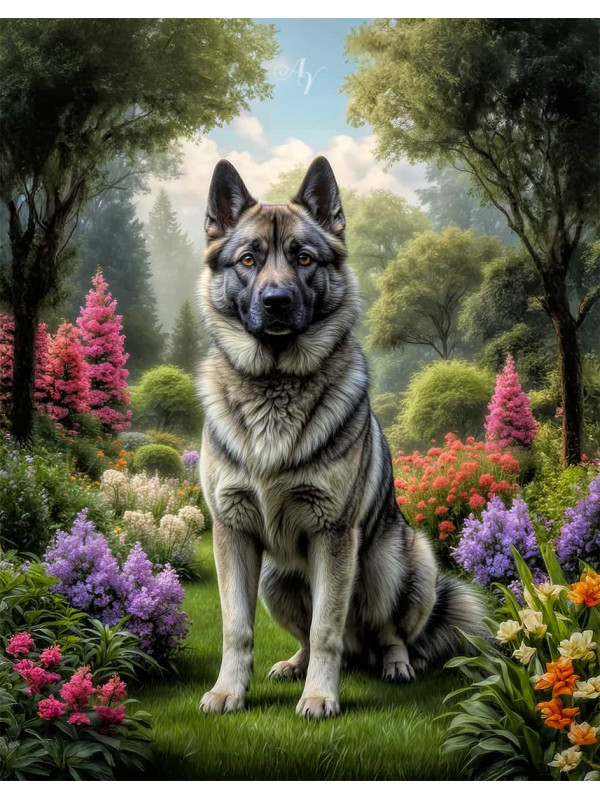 Norwegian Elkhound Dog Portrait Paintings