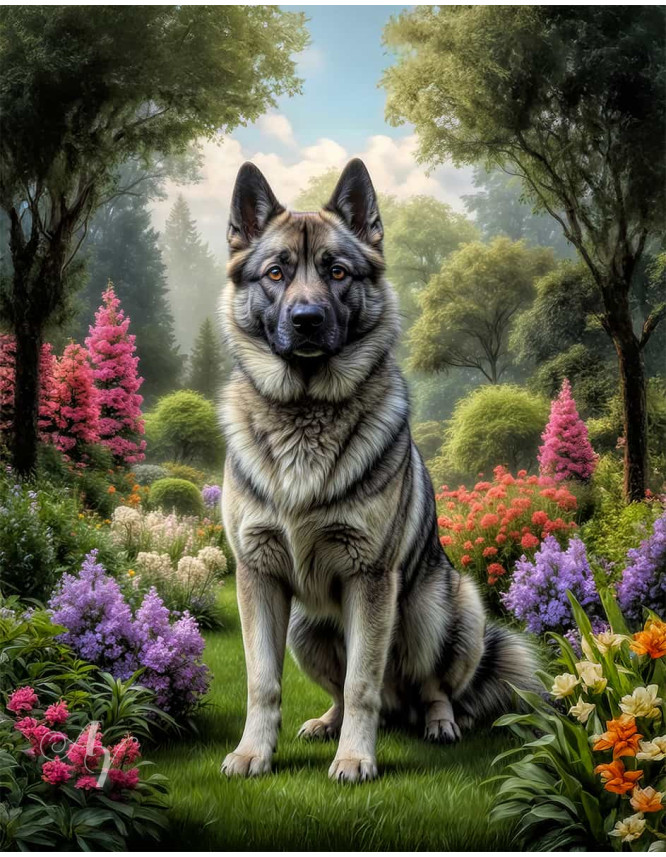 Norwegian Elkhound Dog Portrait Paintings