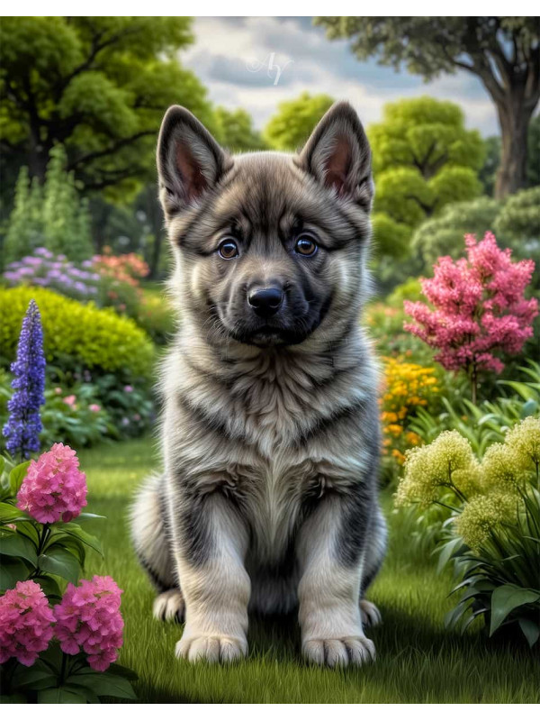 Norwegian Elkhound Dog Portrait Paintings