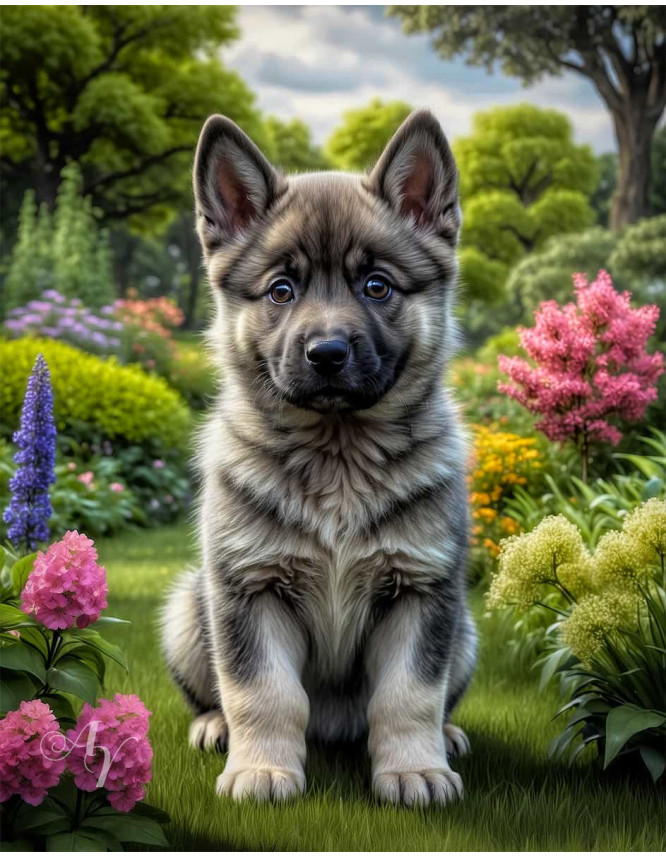Norwegian Elkhound Dog Portrait Paintings