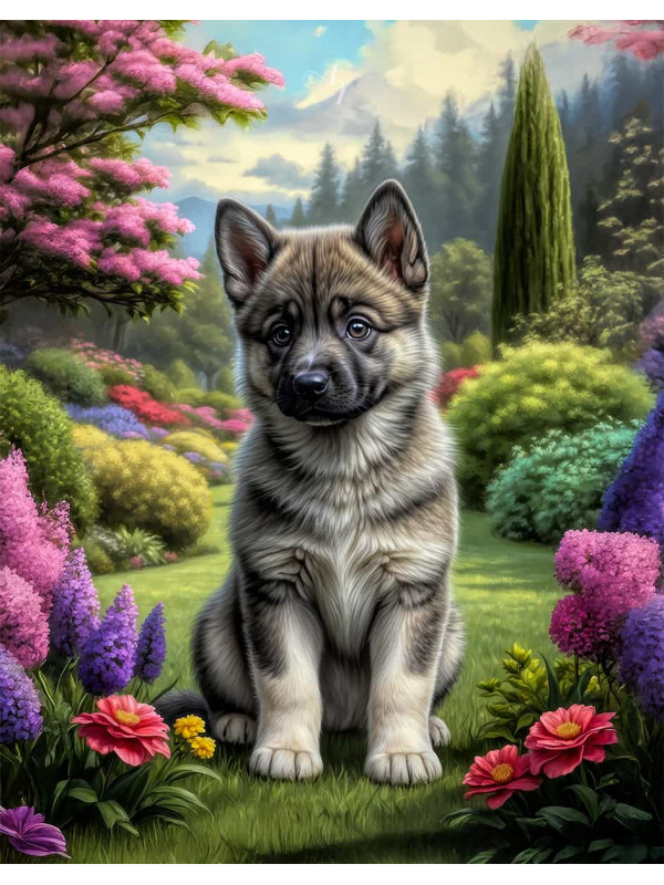 Norwegian Elkhound Dog Portrait Paintings