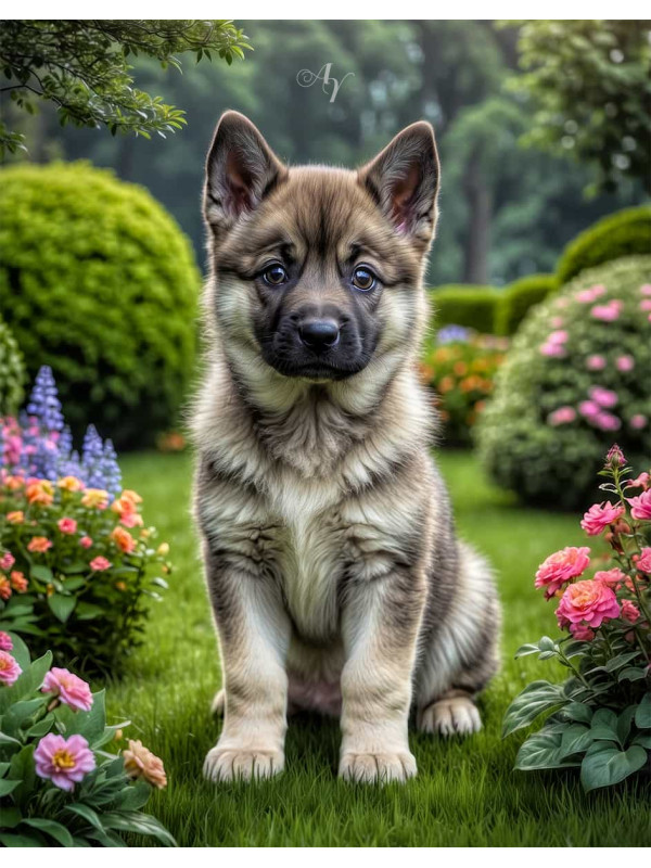Norwegian Elkhound Dog Portrait Paintings
