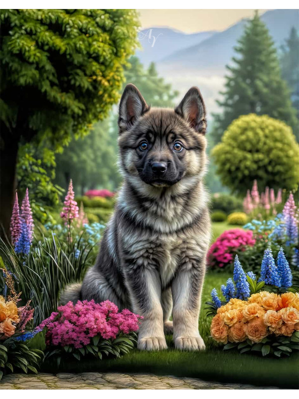 Norwegian Elkhound Dog Portrait Paintings
