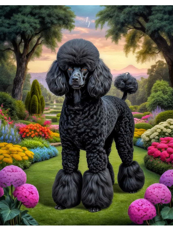 Poodle Dog and Puppy Vibrant Portrait Paintings