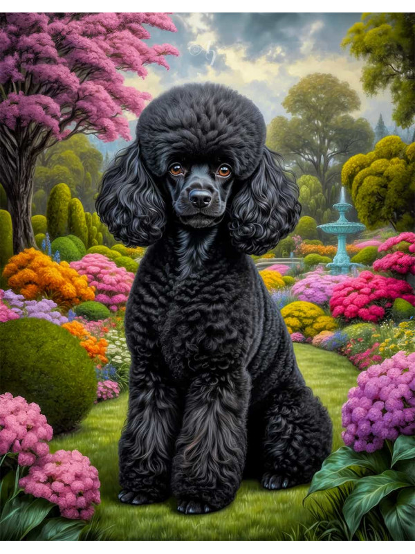 Poodle Dog and Puppy Vibrant Portrait Paintings