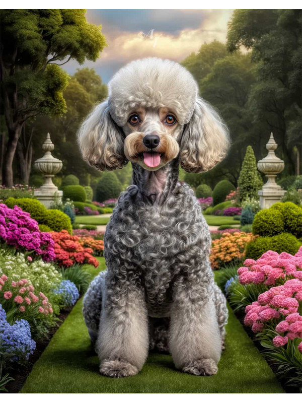 Poodle Dog and Puppy Vibrant Portrait Paintings