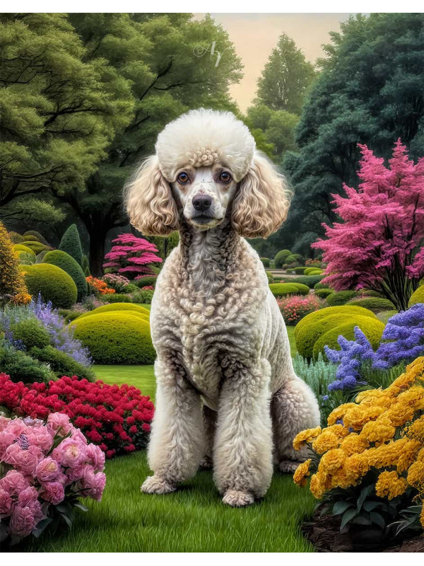 Poodle Dog and Puppy Vibrant Portrait Paintings