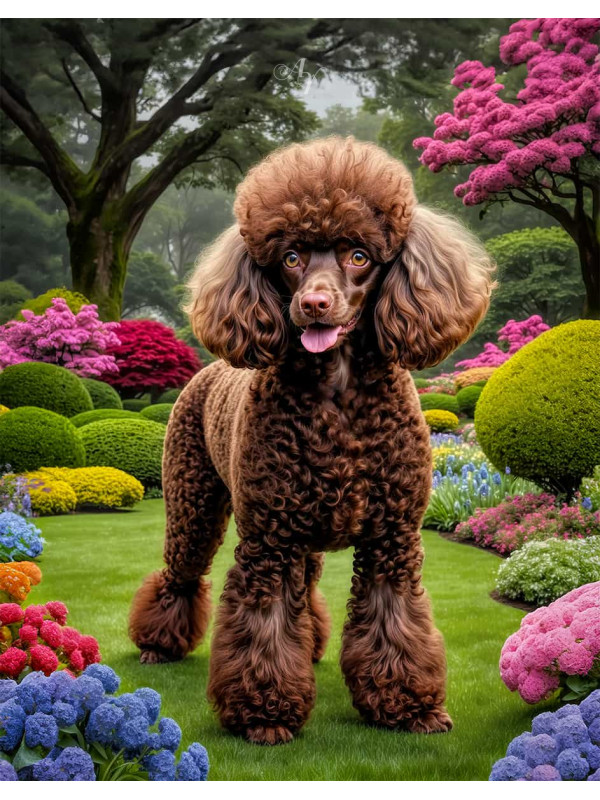 Poodle Dog and Puppy Vibrant Portrait Paintings