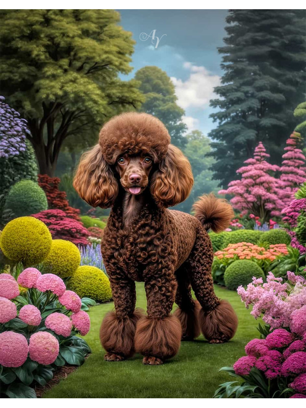 Poodle Dog and Puppy Vibrant Portrait Paintings