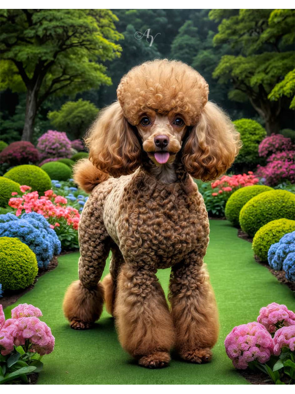 Poodle Dog and Puppy Vibrant Portrait Paintings