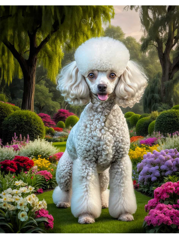 Poodle Dog and Puppy Vibrant Portrait Paintings