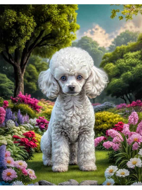 Poodle Dog and Puppy Vibrant Portrait Paintings