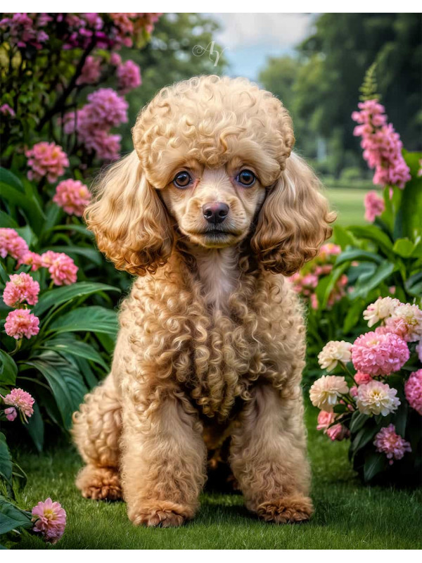 Poodle Dog and Puppy Vibrant Portrait Paintings