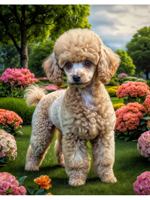 Poodle Dog and Puppy Vibrant Portrait Paintings