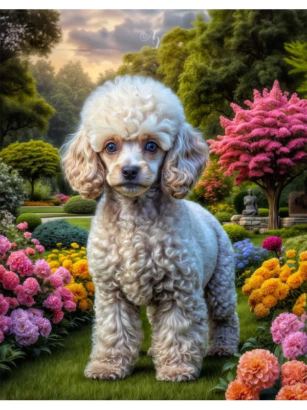 Poodle Dog and Puppy Vibrant Portrait Paintings