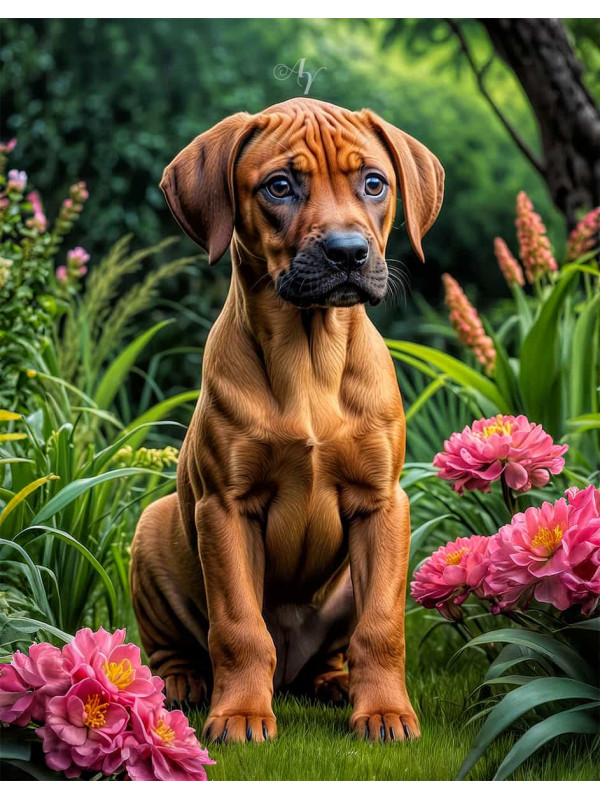 Rhodesian Ridgeback Dog Portrait Paintings