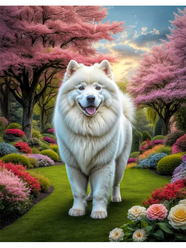 Samoyed Dog and Puppy Colorful Portrait Paintings