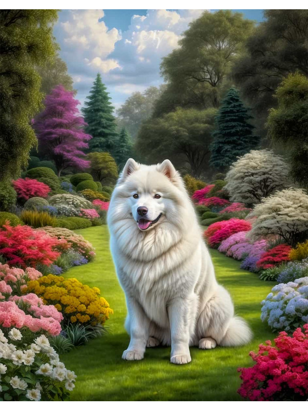Samoyed Dog and Puppy Colorful Portrait Paintings