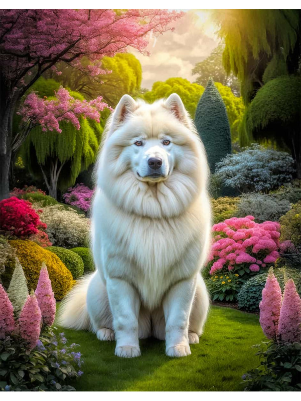 Samoyed Dog and Puppy Colorful Portrait Paintings
