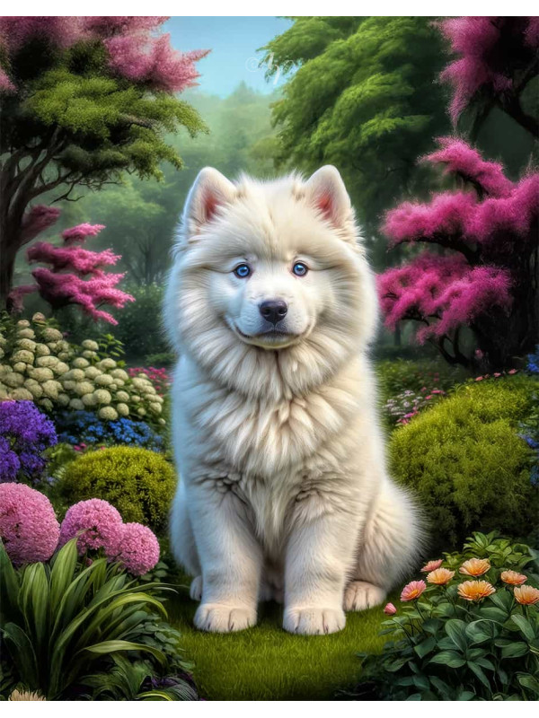 Samoyed Dog and Puppy Colorful Portrait Paintings