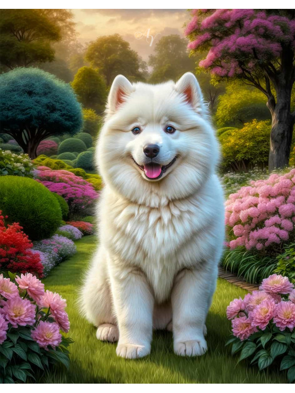 Samoyed Dog and Puppy Colorful Portrait Paintings