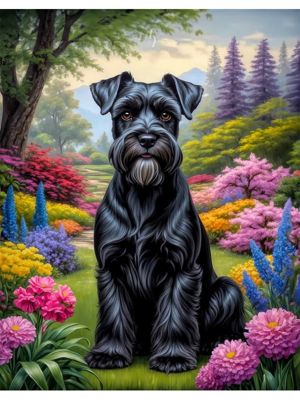 Schnauzer Dog and Puppy Vivid Portrait Paintings on Canvas