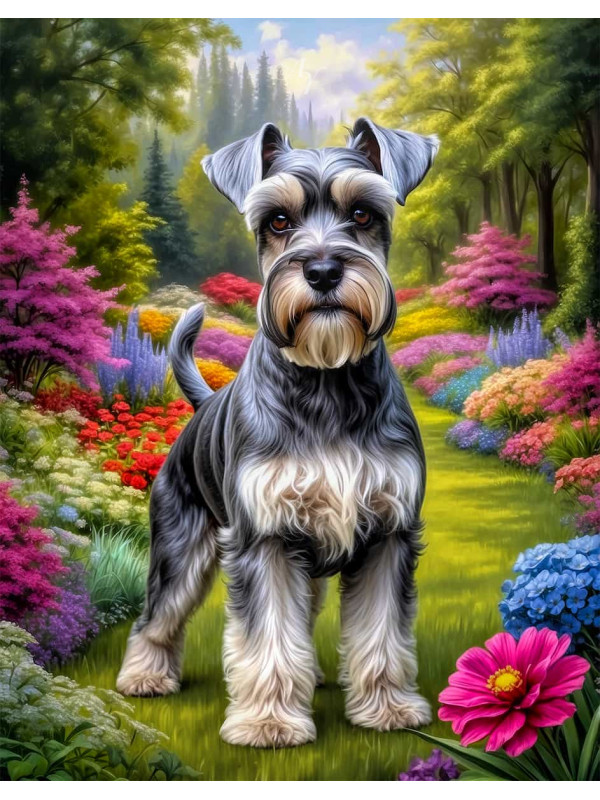 Schnauzer Dog and Puppy Vivid Portrait Paintings on Canvas