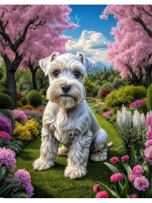 Schnauzer Dog and Puppy Vivid Portrait Paintings on Canvas