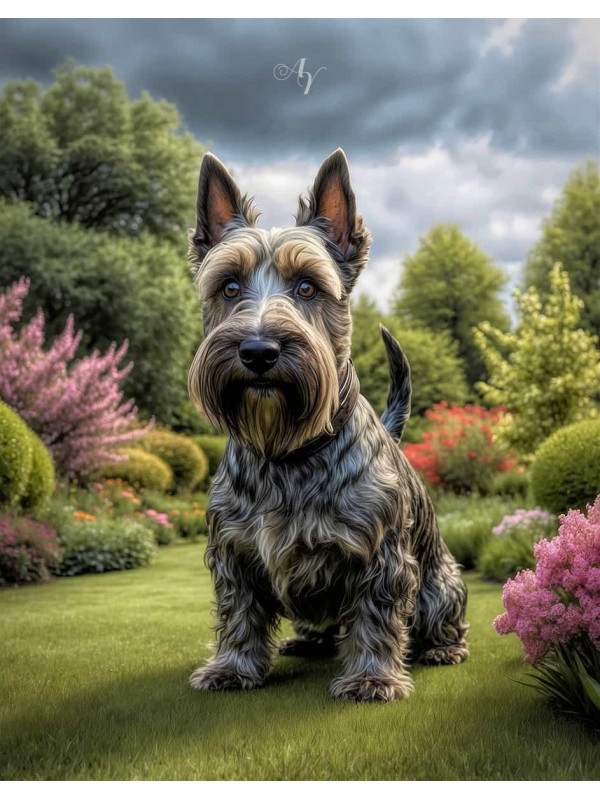 Scottish Terrier Dog and Puppy Portrait Paintings on Canvas