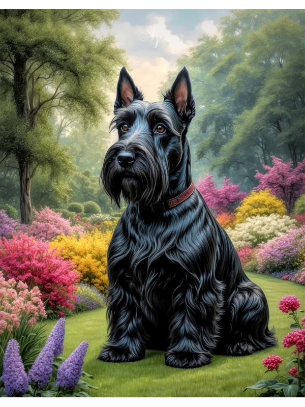 Scottish Terrier Dog and Puppy Portrait Paintings on Canvas