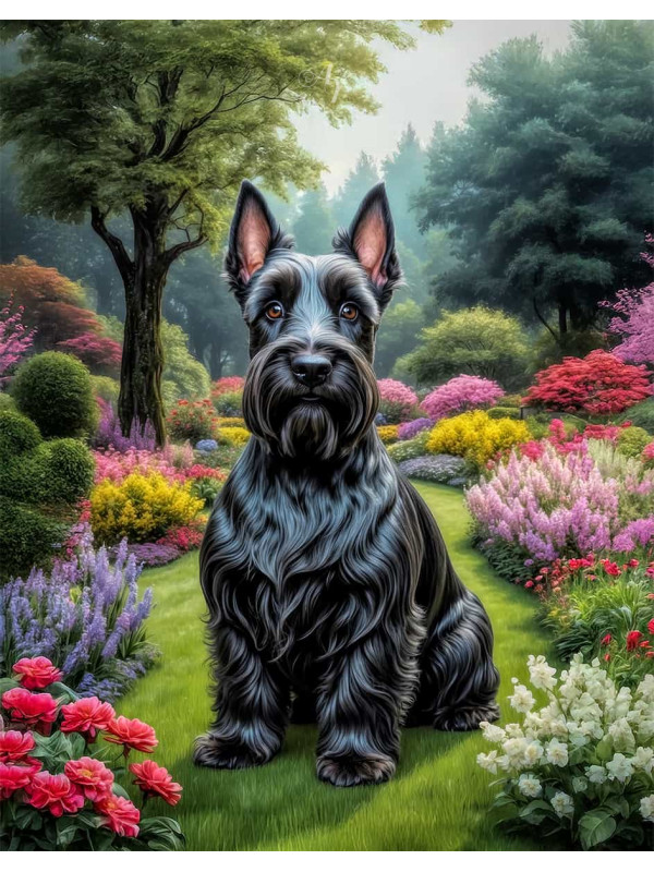 Scottish Terrier Dog and Puppy Portrait Paintings on Canvas