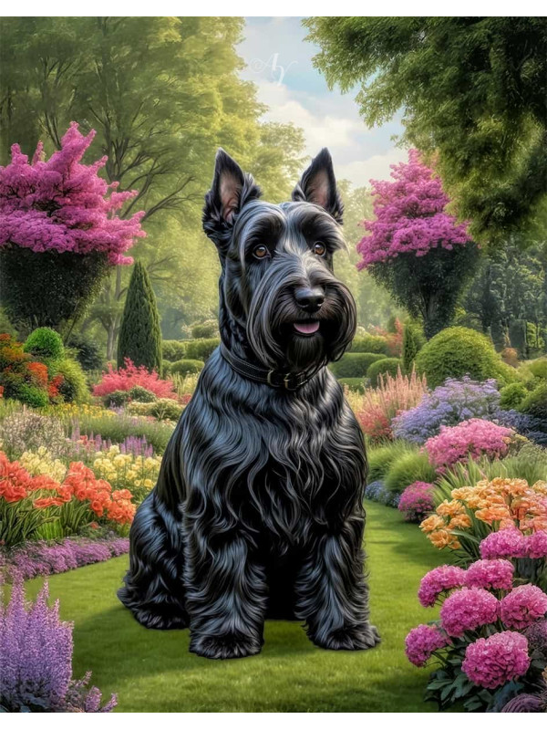Scottish Terrier Dog and Puppy Portrait Paintings on Canvas