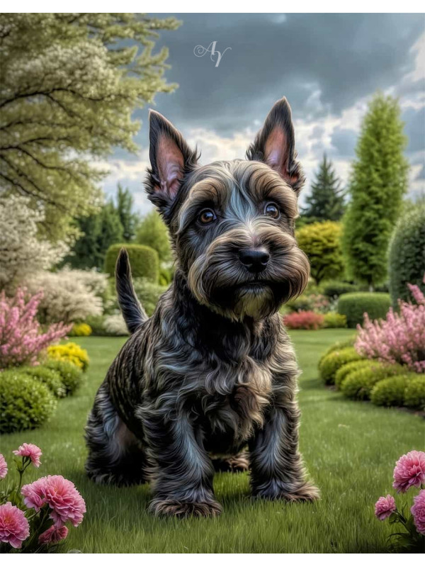 Scottish Terrier Dog and Puppy Portrait Paintings on Canvas