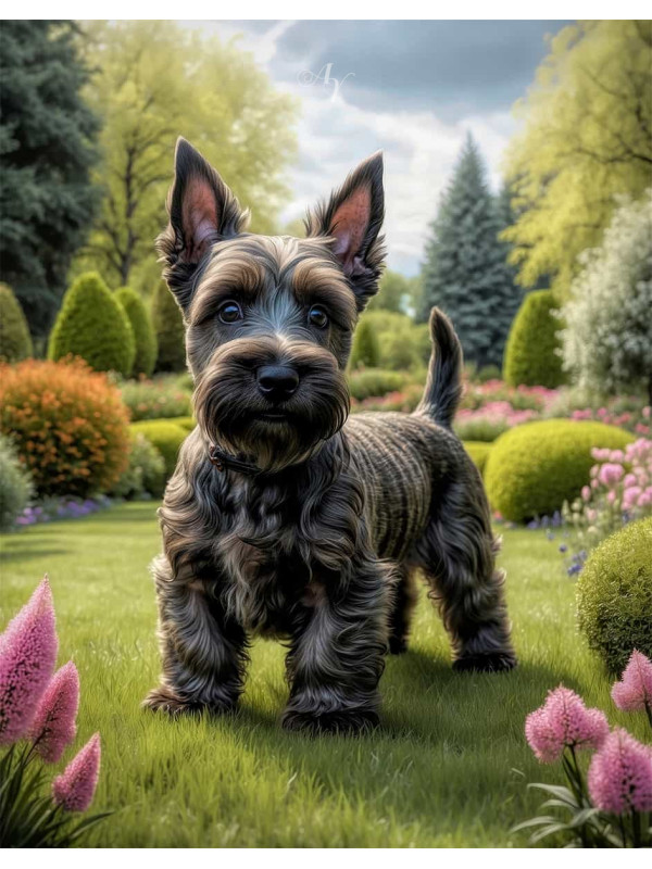 Scottish Terrier Dog and Puppy Portrait Paintings on Canvas
