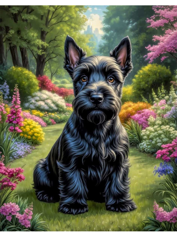 Scottish Terrier Dog and Puppy Portrait Paintings on Canvas