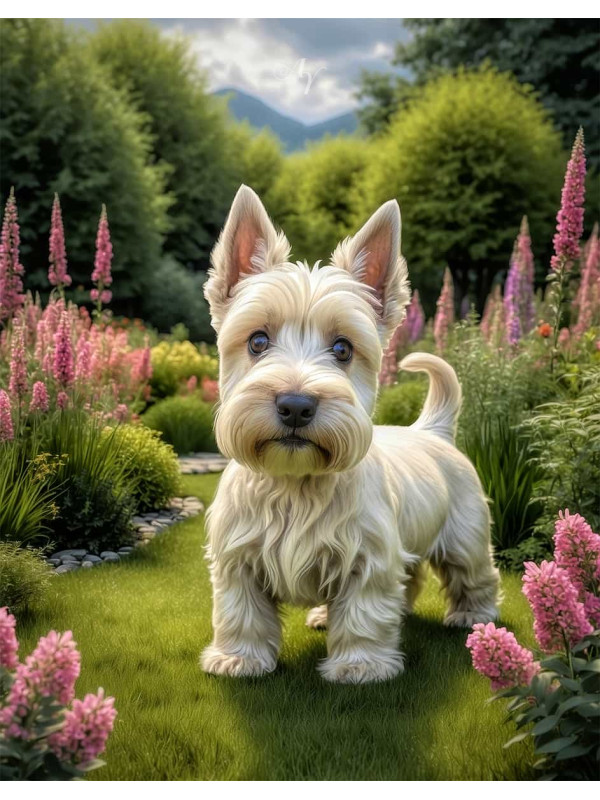 Scottish Terrier Dog and Puppy Portrait Paintings on Canvas