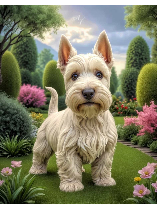 Scottish Terrier Dog and Puppy Portrait Paintings on Canvas