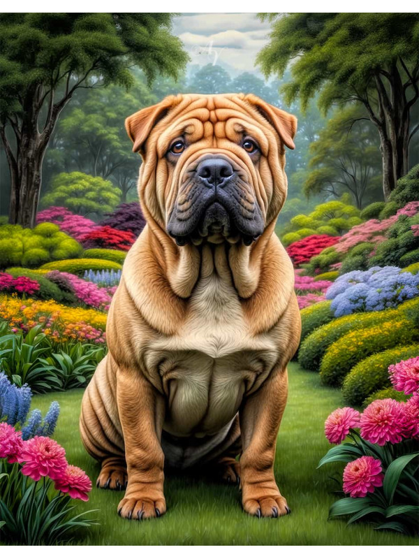 Shar Pei Dog and Puppies Colorful Portrait Paintings on Canvas