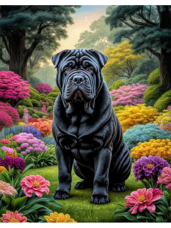 Shar Pei Dog and Puppies Colorful Portrait Paintings on Canvas
