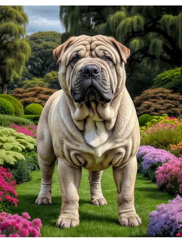 Shar Pei Dog and Puppies Colorful Portrait Paintings on Canvas