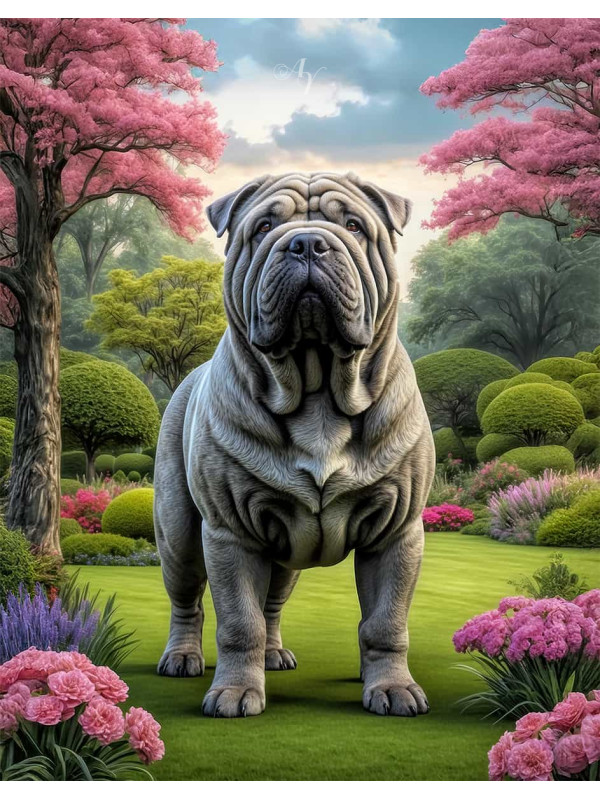 Shar Pei Dog and Puppies Colorful Portrait Paintings on Canvas