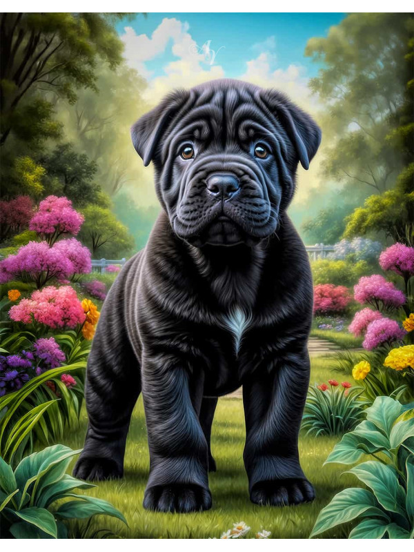 Shar Pei Dog and Puppies Colorful Portrait Paintings on Canvas