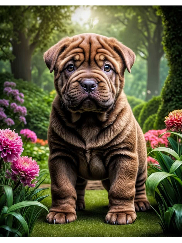 Shar Pei Dog and Puppies Colorful Portrait Paintings on Canvas