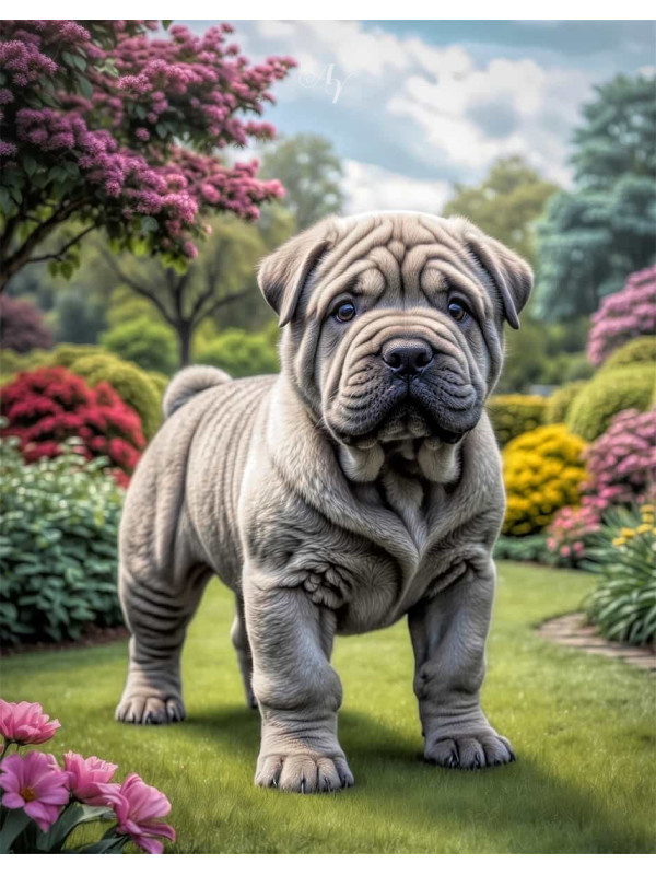 Shar Pei Dog and Puppies Colorful Portrait Paintings on Canvas
