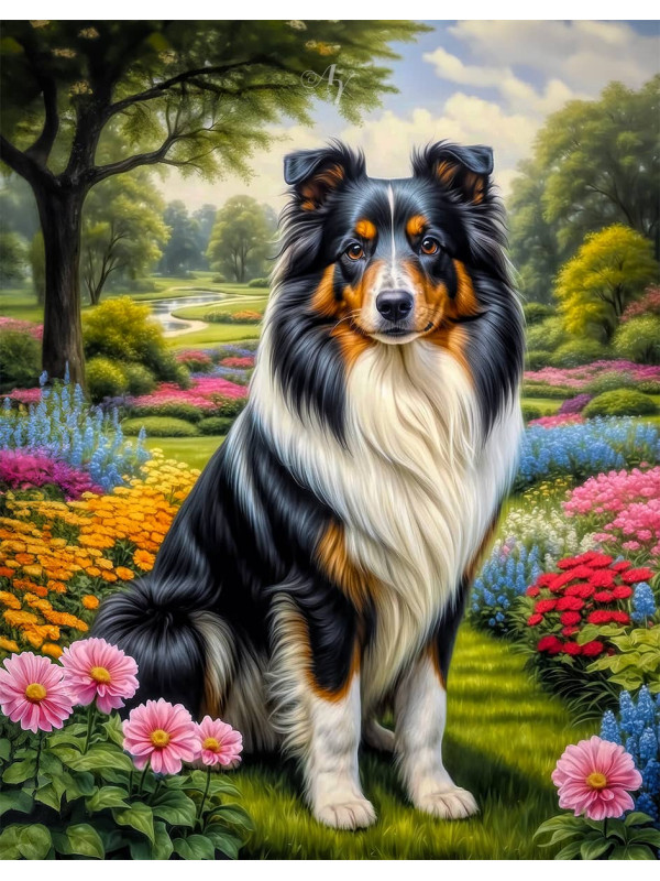 Shetland Sheepdog Dog and Puppy Portrait Paintings