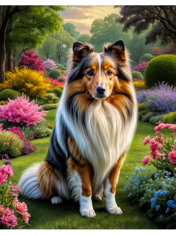 Shetland Sheepdog Dog and Puppy Portrait Paintings