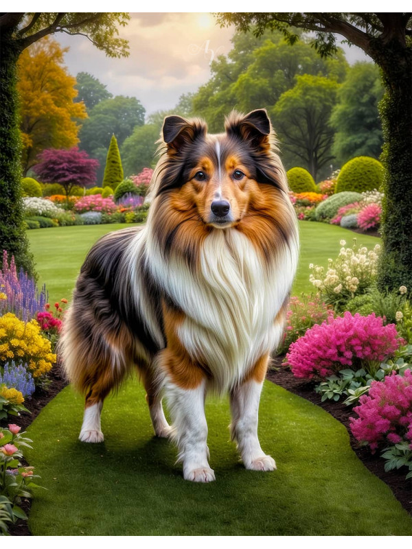 Shetland Sheepdog Dog and Puppy Portrait Paintings