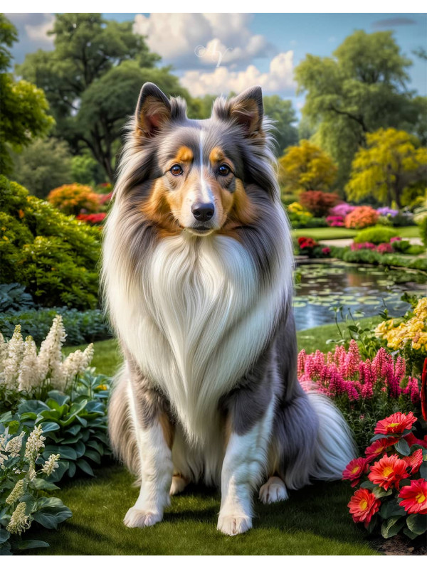 Shetland Sheepdog Dog and Puppy Portrait Paintings